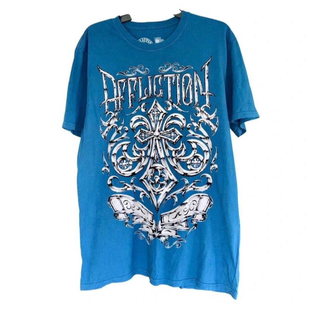Y2K Affliction Blue Gothic Style Graphic Shirt Size Men’s Size Large Grunge